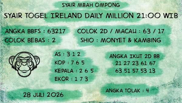 Syair Mbah Ompong - Syair Togel Ireland Daily Million 21:00 WIB