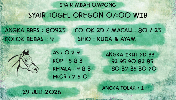 Syair Mbah Ompong - Syair Togel Oregon 07:00 WIB