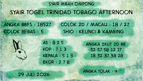 Syair Mbah Ompong - Syair Togel Trinidad Tobago Afternoon