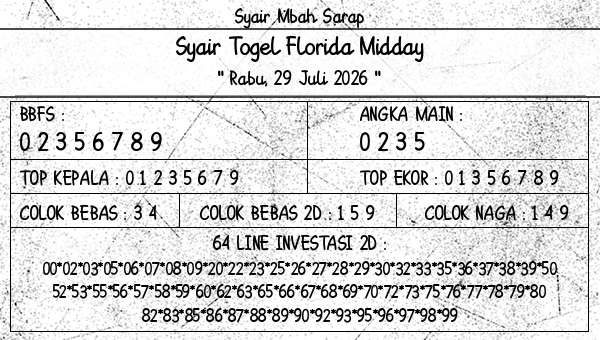 Syair Mbah Sarap - Syair Togel Florida Midday