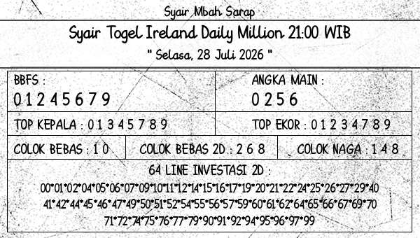Syair Mbah Sarap - Syair Togel Ireland Daily Million 21:00 WIB