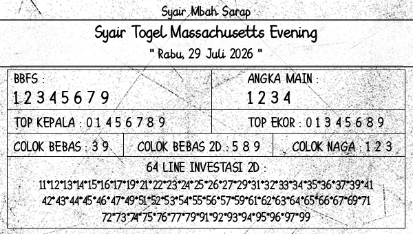 Syair Mbah Sarap - Syair Togel Massachusetts Evening