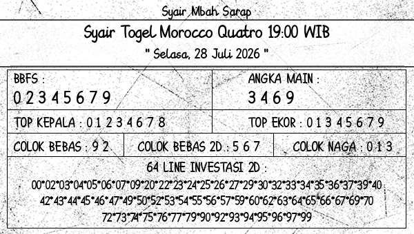 Syair Mbah Sarap - Syair Togel Morocco Quatro 19:00 WIB