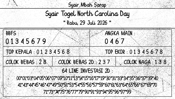 Syair Mbah Sarap - Syair Togel North Carolina Day