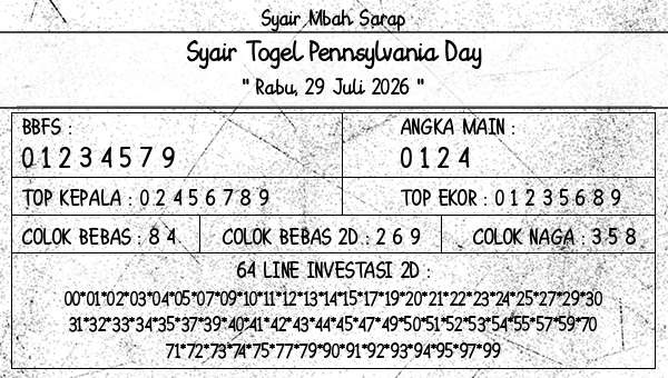 Syair Mbah Sarap - Syair Togel Pennsylvania Day