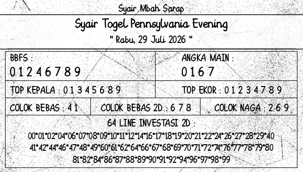 Syair Mbah Sarap - Syair Togel Pennsylvania Evening