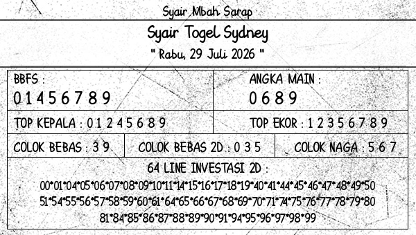 Syair Mbah Sarap - Syair Togel Sydney
