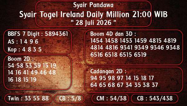 Syair Pandawa - Syair Togel Ireland Daily Million 21:00 WIB