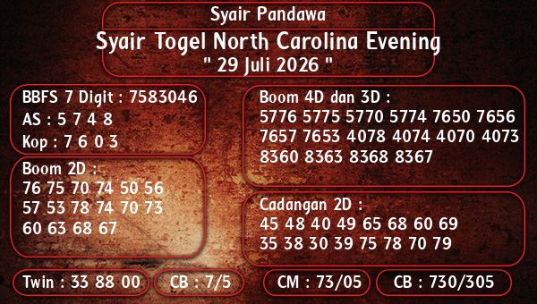 Syair Pandawa - Syair Togel North Carolina Evening