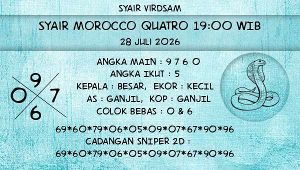 Syair Virdsam - Syair Morocco Quatro 19:00 WIB