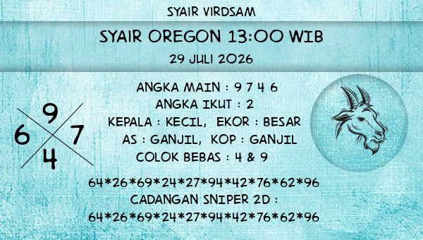 Syair Virdsam - Syair Oregon 13:00 WIB