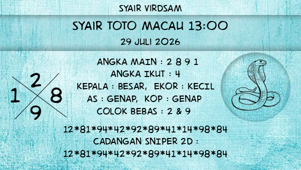 Syair Virdsam - Syair Toto Macau 13:00