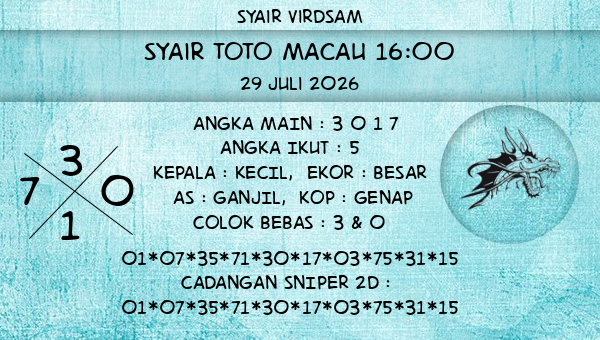 Syair Virdsam - Syair Toto Macau 16:00