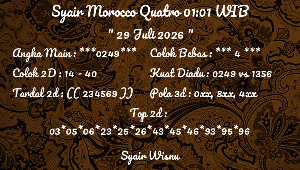 Syair Wisnu - Syair Morocco Quatro 01:01 WIB