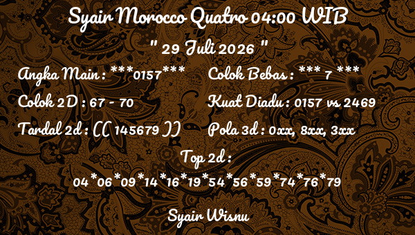 Syair Wisnu - Syair Morocco Quatro 04:00 WIB