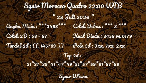 Syair Wisnu - Syair Morocco Quatro 22:00 WIB