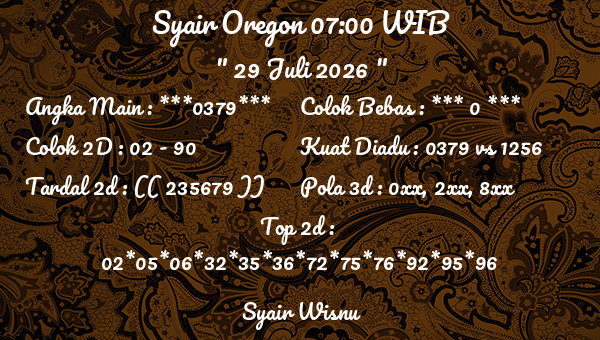 Syair Wisnu - Syair Oregon 07:00 WIB