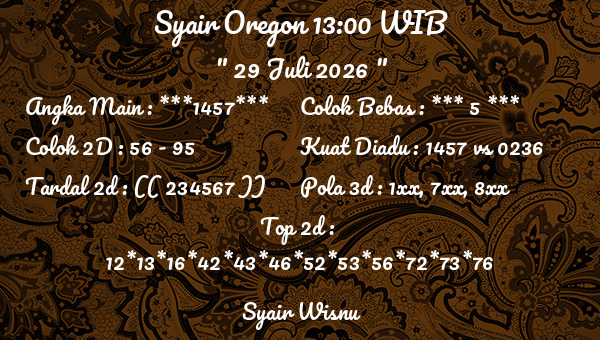 Syair Wisnu - Syair Oregon 13:00 WIB