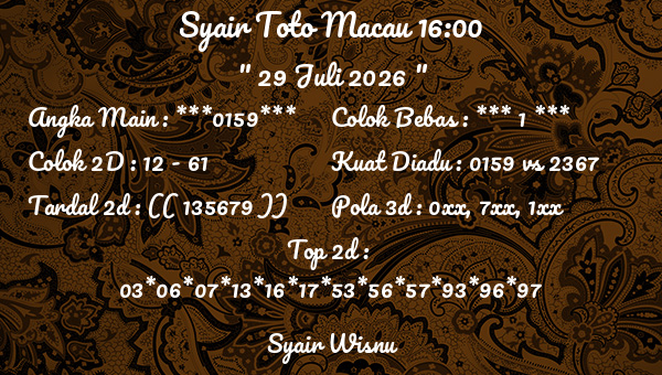 Syair Wisnu - Syair Toto Macau 16:00