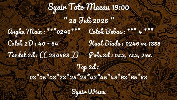 Syair Wisnu - Syair Toto Macau 19:00