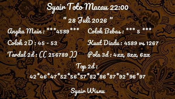 Syair Wisnu - Syair Toto Macau 22:00