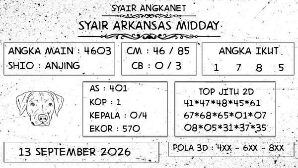 SYAIR ANGKANET - Syair Arkansas Midday
