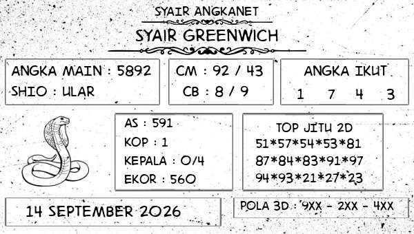 SYAIR ANGKANET - Syair Greenwich