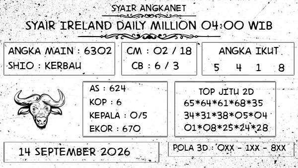 SYAIR ANGKANET - Syair Ireland Daily Million 04:00 WIB