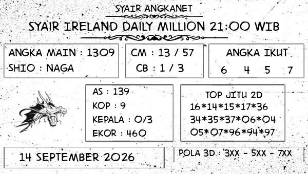 SYAIR ANGKANET - Syair Ireland Daily Million 21:00 WIB