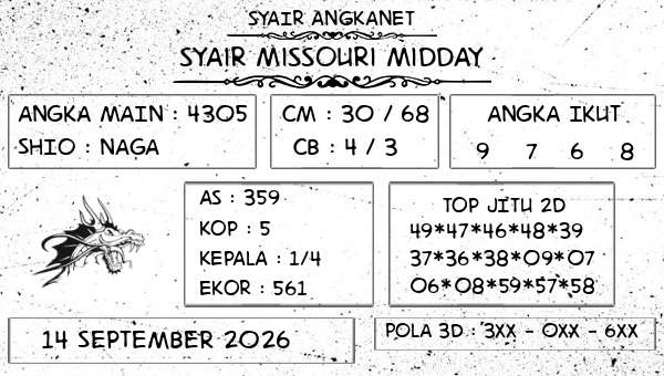 SYAIR ANGKANET - Syair Missouri Midday