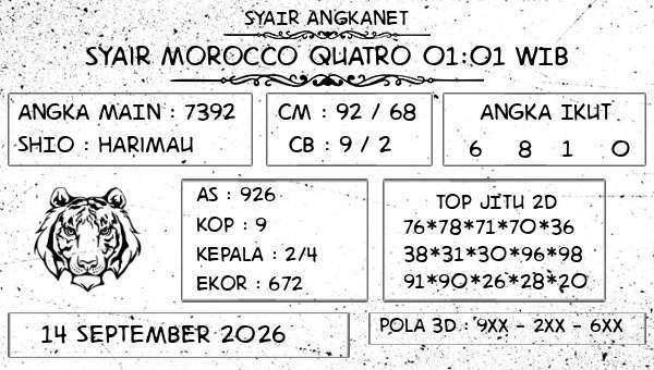 SYAIR ANGKANET - Syair Morocco Quatro 01:01 WIB