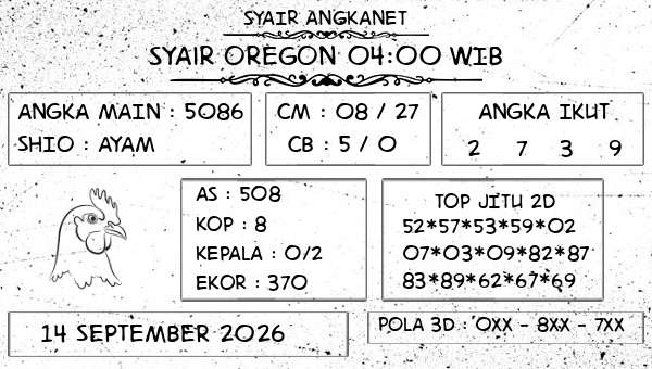 SYAIR ANGKANET - Syair Oregon 04:00 WIB