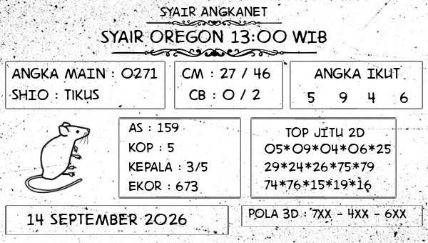 SYAIR ANGKANET - Syair Oregon 13:00 WIB