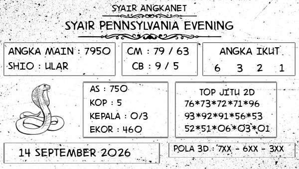 SYAIR ANGKANET - Syair Pennsylvania Evening