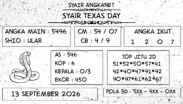 SYAIR ANGKANET - Syair Texas Day