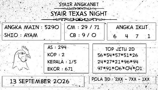SYAIR ANGKANET - Syair Texas Night