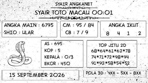 SYAIR ANGKANET - Syair Toto Macau 00:01