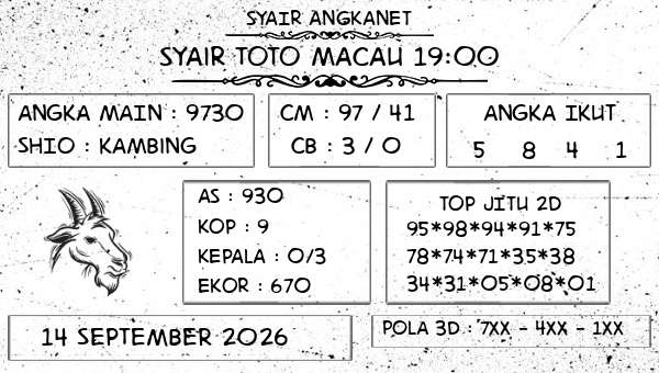 SYAIR ANGKANET - Syair Toto Macau 19:00