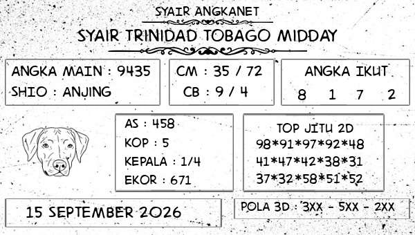 SYAIR ANGKANET - Syair Trinidad Tobago Midday