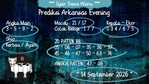 Syair Dewa Wisnu - Prediksi Arkansas Evening