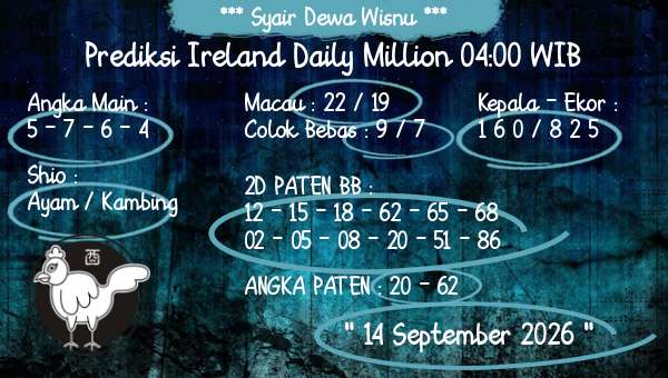 Syair Dewa Wisnu - Prediksi Ireland Daily Million 04:00 WIB