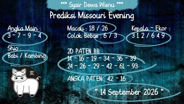 Syair Dewa Wisnu - Prediksi Missouri Evening