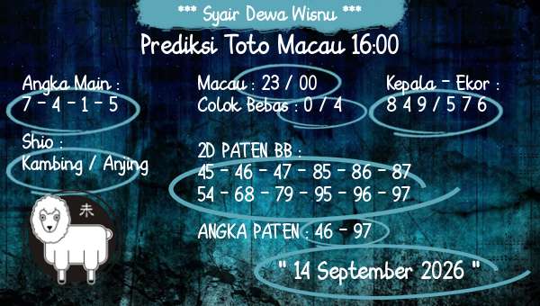 Syair Dewa Wisnu - Prediksi Toto Macau 16:00