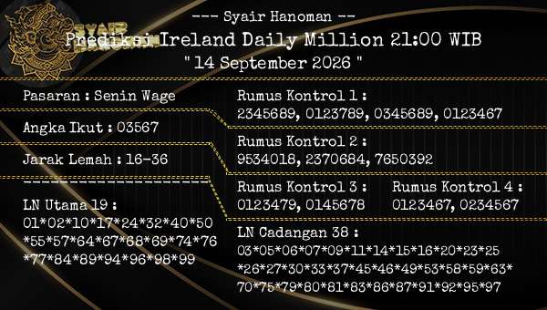--- Syair Hanoman -- - Prediksi Ireland Daily Million 21:00 WIB