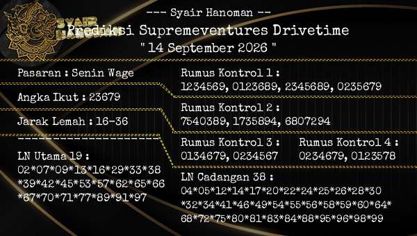--- Syair Hanoman -- - Prediksi Supremeventures Drivetime