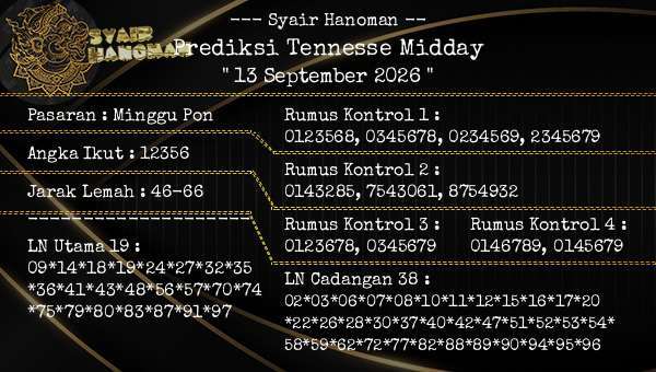 --- Syair Hanoman -- - Prediksi Tennesse Midday