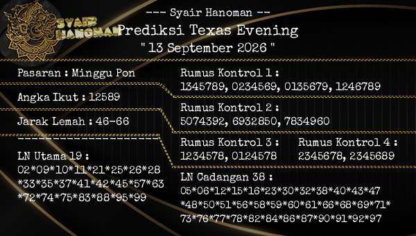 --- Syair Hanoman -- - Prediksi Texas Evening