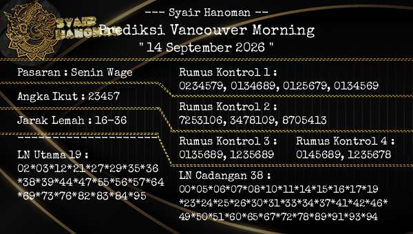 --- Syair Hanoman -- - Prediksi Vancouver Morning