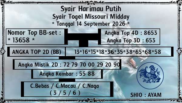 Syair Harimau Putih - Syair Togel Missouri Midday