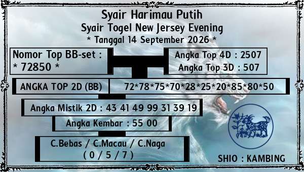 Syair Harimau Putih - Syair Togel New Jersey Evening